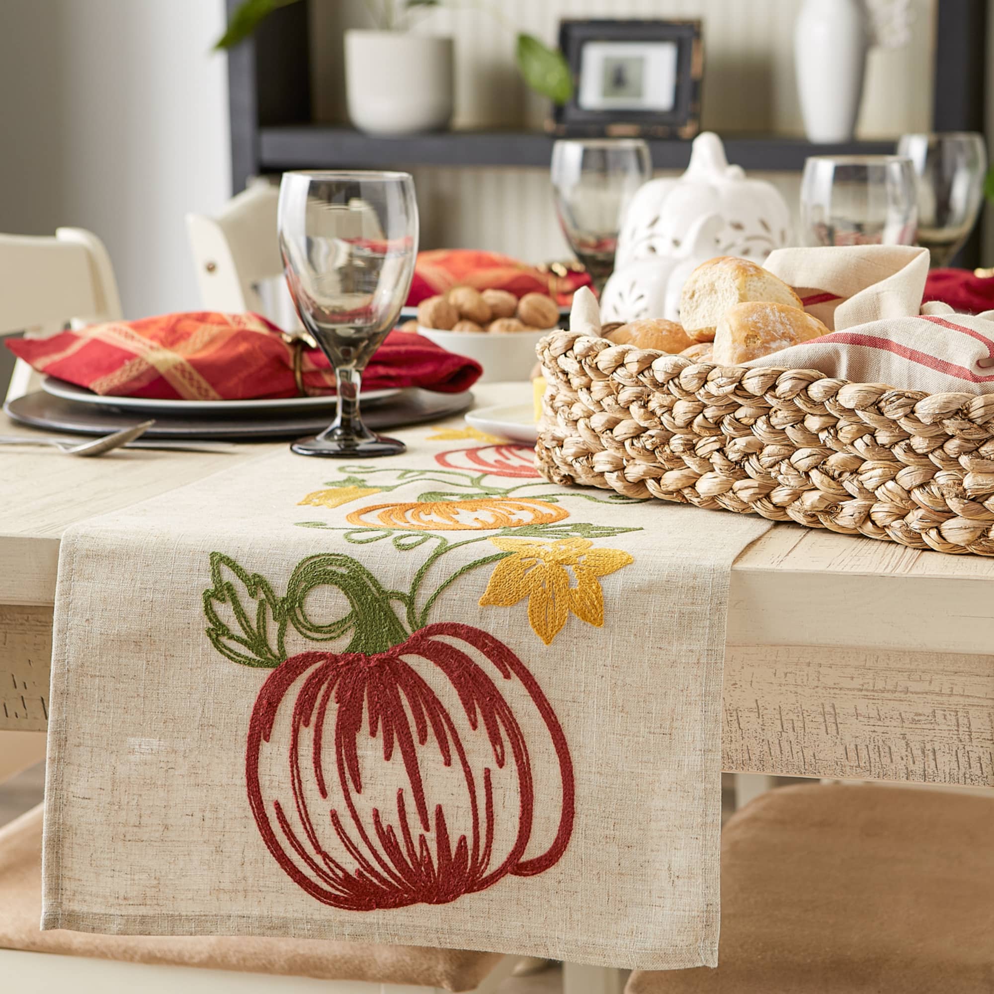 DII® 70" Pumpkin Vine Embroidered Table Runner